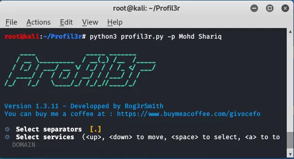 This image shows profile3r osint tool