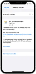 Image Shows ios beta update