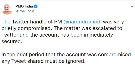Prime Minister's Twitter Account Hacked