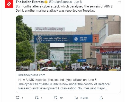2nd Cyberattack was Prevented by AIIMS 