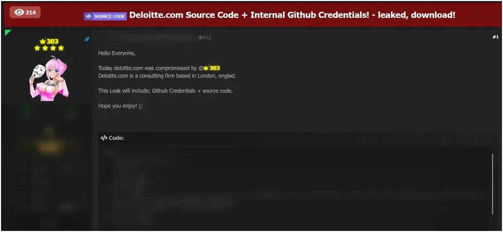Image Shows Deloitte Data Breach Source Code
