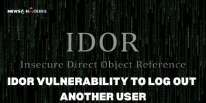 Illustration depicting an IDOR (Insecure Direct Object Reference) vulnerability used to log out another user from a web application