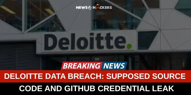 Deloitte building with headline about data breach and GitHub credential leak