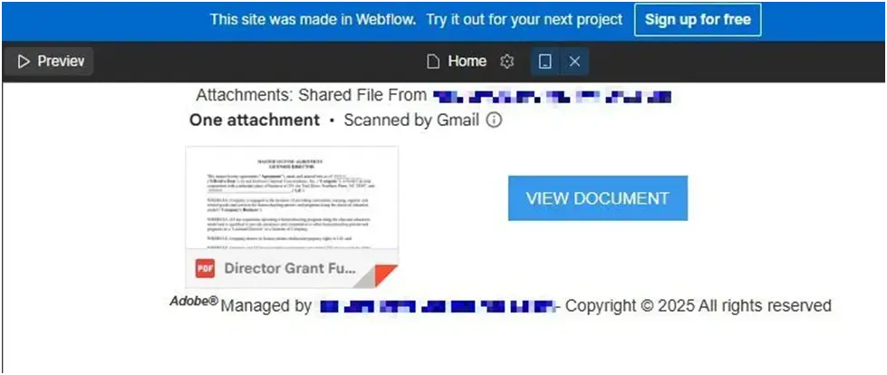 Image Shows The webflow preview page