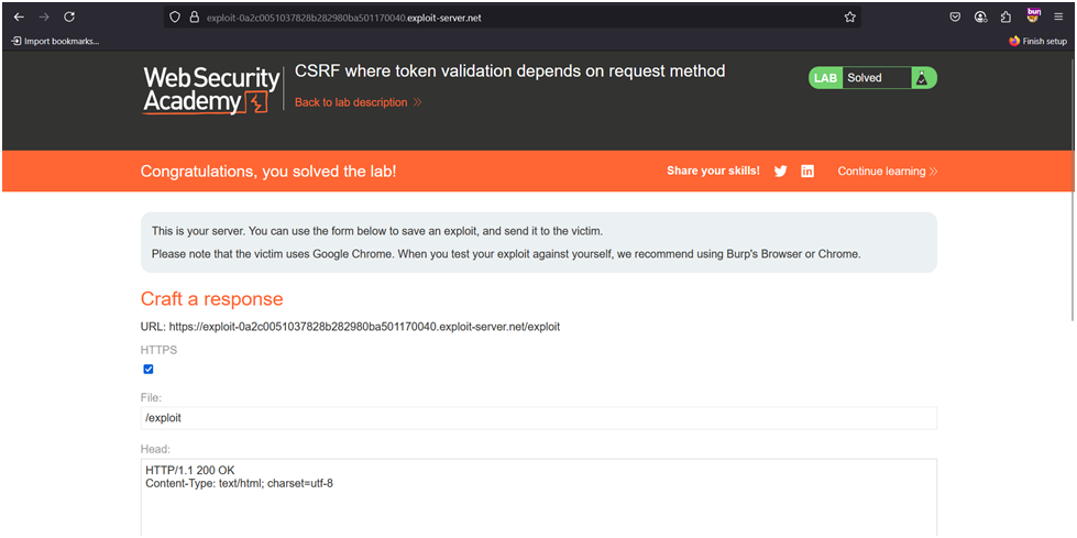 Image Shows	Congratulations, you solved the lab