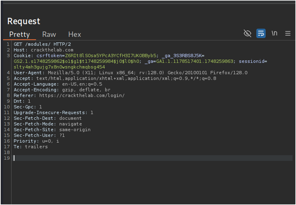 Image Shows: ●	Examine the intercepted request's session ID 