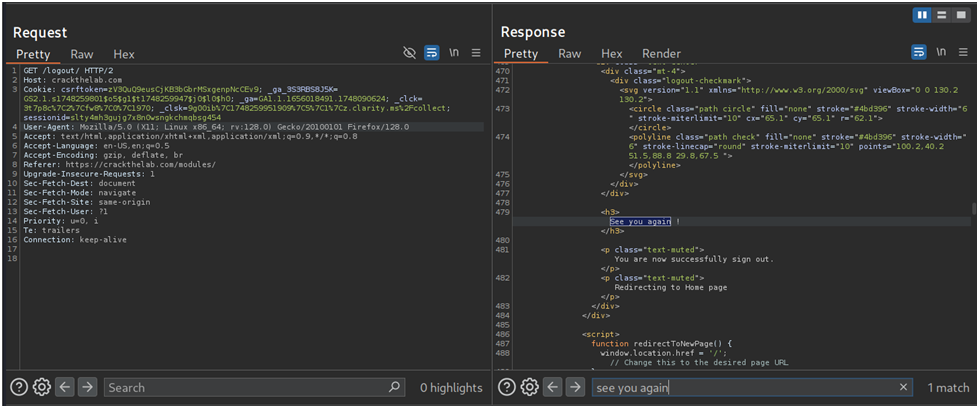 Image Shows ●	Examine the intercepted request's session ID 