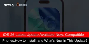 Apple iPhone screen showing iOS 26 update notification, highlighting compatibility details, installation steps, and new features.
