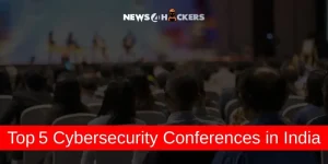 Audience attending a cybersecurity conference with a banner that reads Top 5 Cybersecurity Conferences in India by News4Hackers.