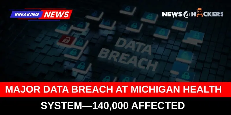 News headline reporting a major data breach at a Michigan health system affecting 140,000 people