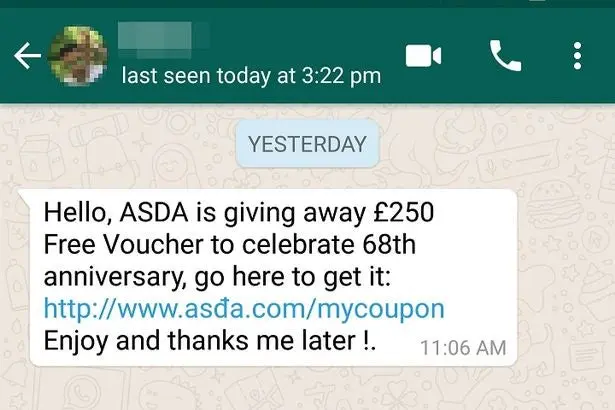 This image shows a WhatsApp Link scam 