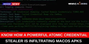 An image showing a command-line interface with details of an atomic credential stealer targeting macOS APKs.