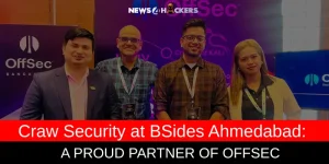 Four representatives from Craw Security pose at the BSides Ahmedabad event, showcasing their partnership with OffSec.