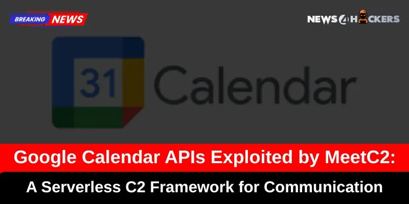 Google Calendar logo with headline about MeetC2 exploiting APIs for serverless command and control communication.