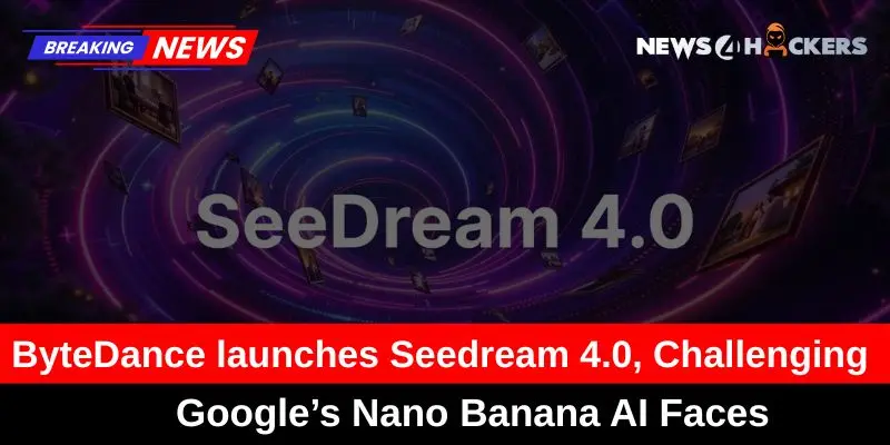 Breaking news image showing the launch of ByteDance's Seedream 4.0, which competes with Google's Nano Banana AI Faces. The image highlights the Seedream 4.0 logo with a dynamic visual background.