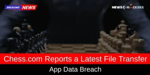 News alert about Chess.com reporting a data breach related to a file transfer app