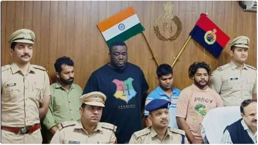 Image Shows A Nigerian National Arrested Among ₹100 Crore Cyber Fraud Syndicate Busted in Meerut