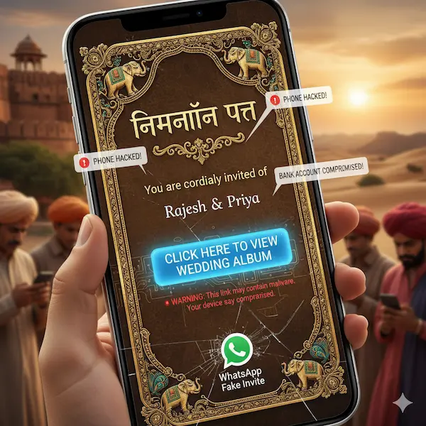 Images show a Fake Wedding Card