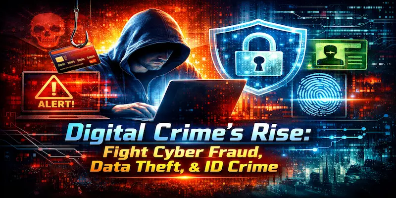 image shows Digital Crime’s Rise Fight Cyber Fraud, Data Theft, & ID Crime