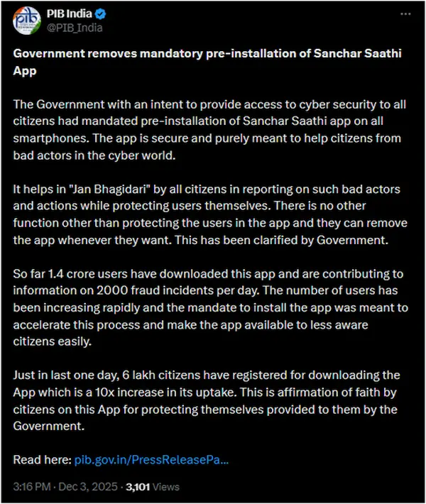 image shows Sanchar Saathi app close