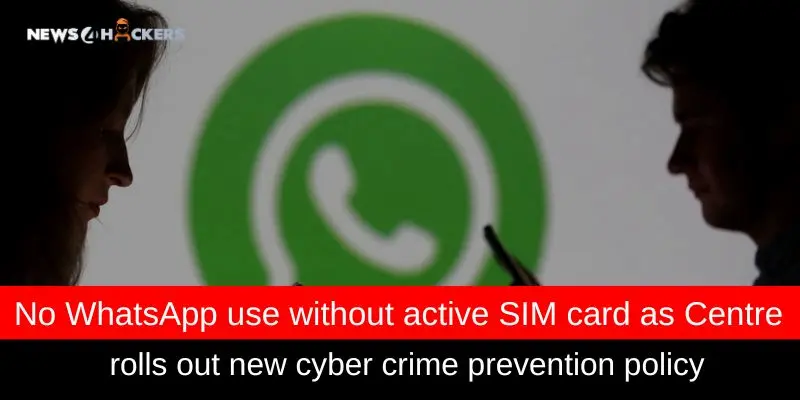 Two people using smartphones with a large WhatsApp logo in the background, highlighting India's new rule restricting WhatsApp access without an active SIM card.