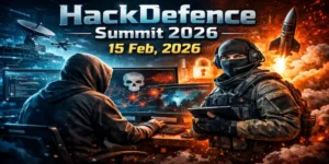 HackDefence Summit 2026 cybersecurity conference visual showing ethical hackers, digital warfare, and cyber defense operations scheduled for 15 February 2026