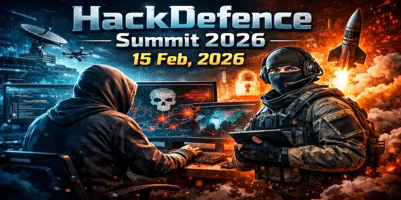 HackDefence Summit 2026 cybersecurity conference visual showing ethical hackers, digital warfare, and cyber defense operations scheduled for 15 February 2026