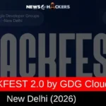 Banner of HackFest 2.0 by GDG Cloud held in New Delhi in 2026, featuring a bold “HACKFEST” title with event branding.